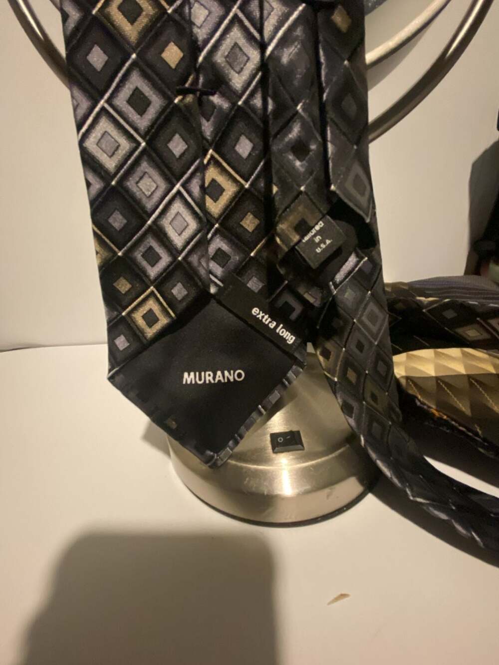 Murano Extra Long 100% Silk Geometric Diamond Pattern Necktie